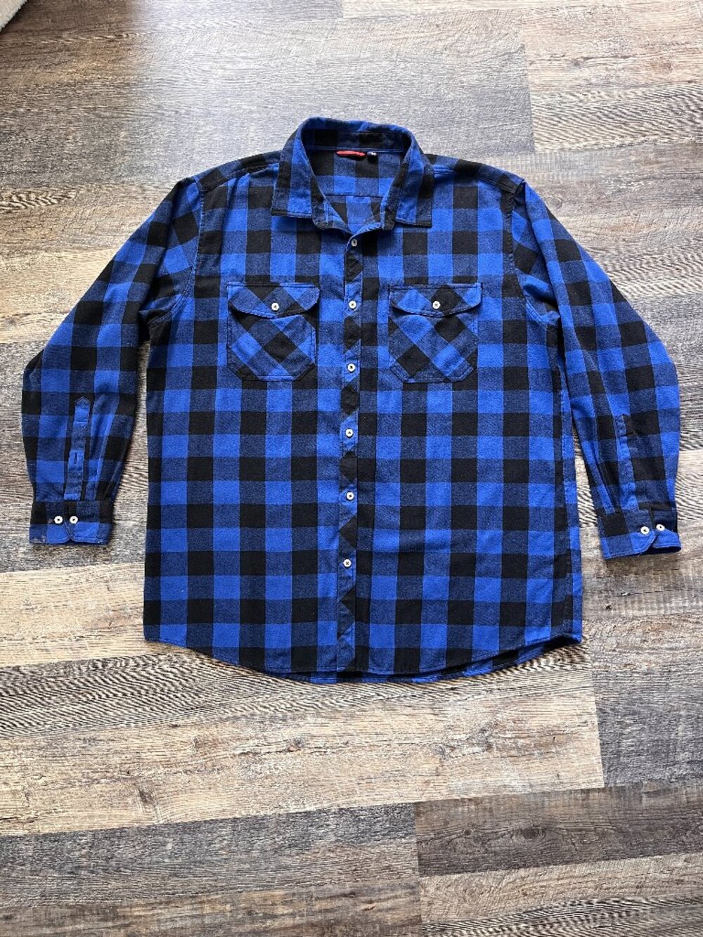 Design in Italy Men's Long-Sleeve Button-Up Flannel Shirt Blue/Black Check 2XL